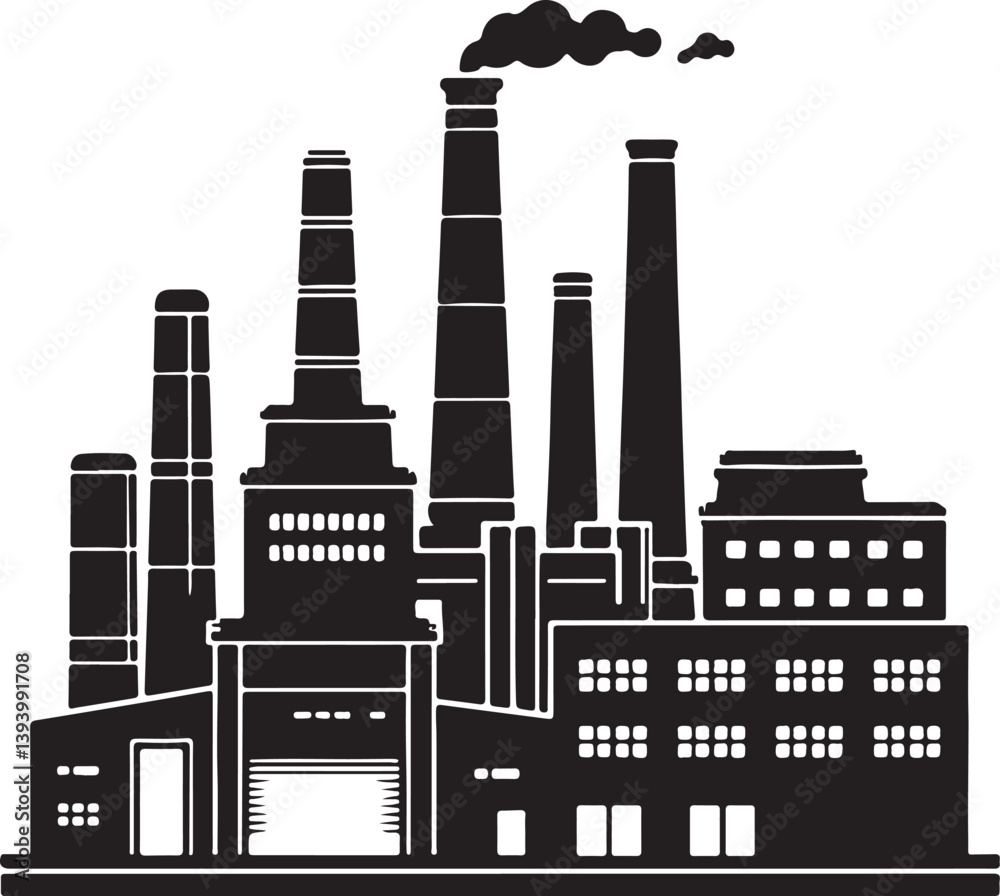 Obraz premium vector illustration of industrial factory, black silhouette vector