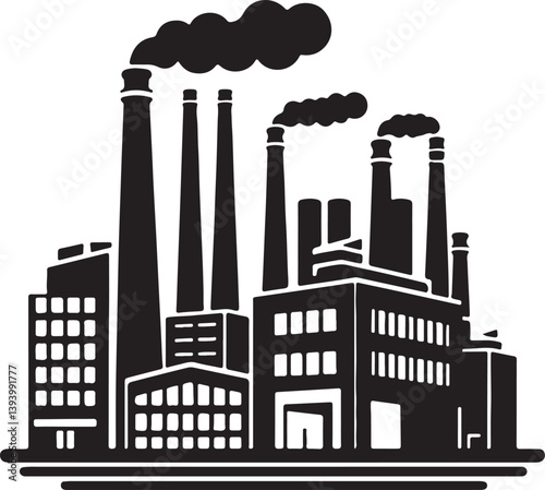 vector illustration of industrial factory, black silhouette vector