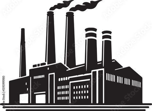 vector illustration of industrial factory, black silhouette vector