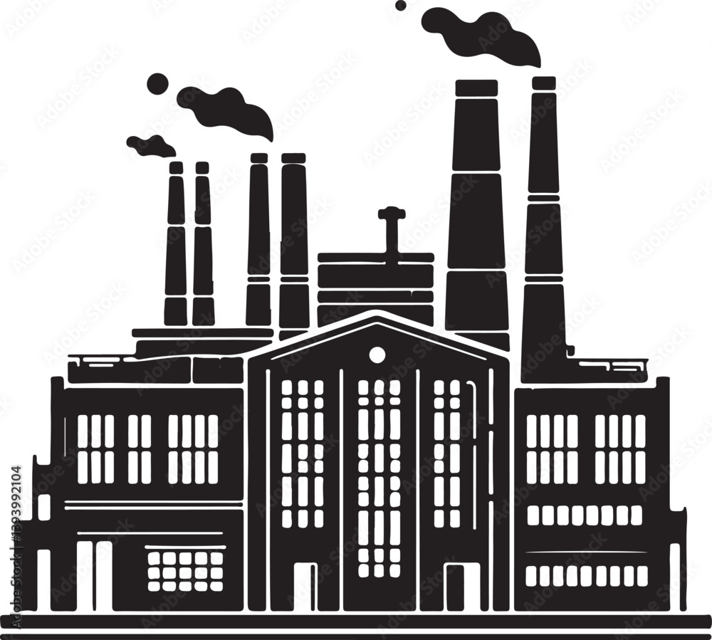 vector illustration of industrial factory, black silhouette vector