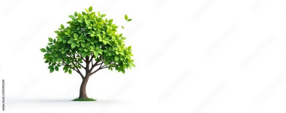 Fototapeta premium Simple tree with a few leaves on white background, trees, nature, branch