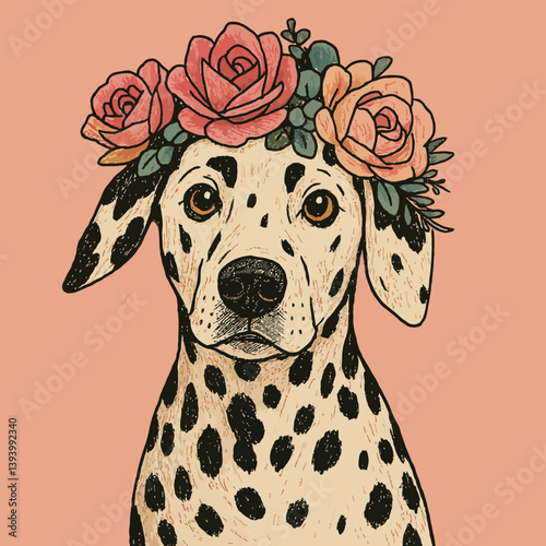 Dalmatian Dog with Rose Flower Crown Elegant Pet Portrait