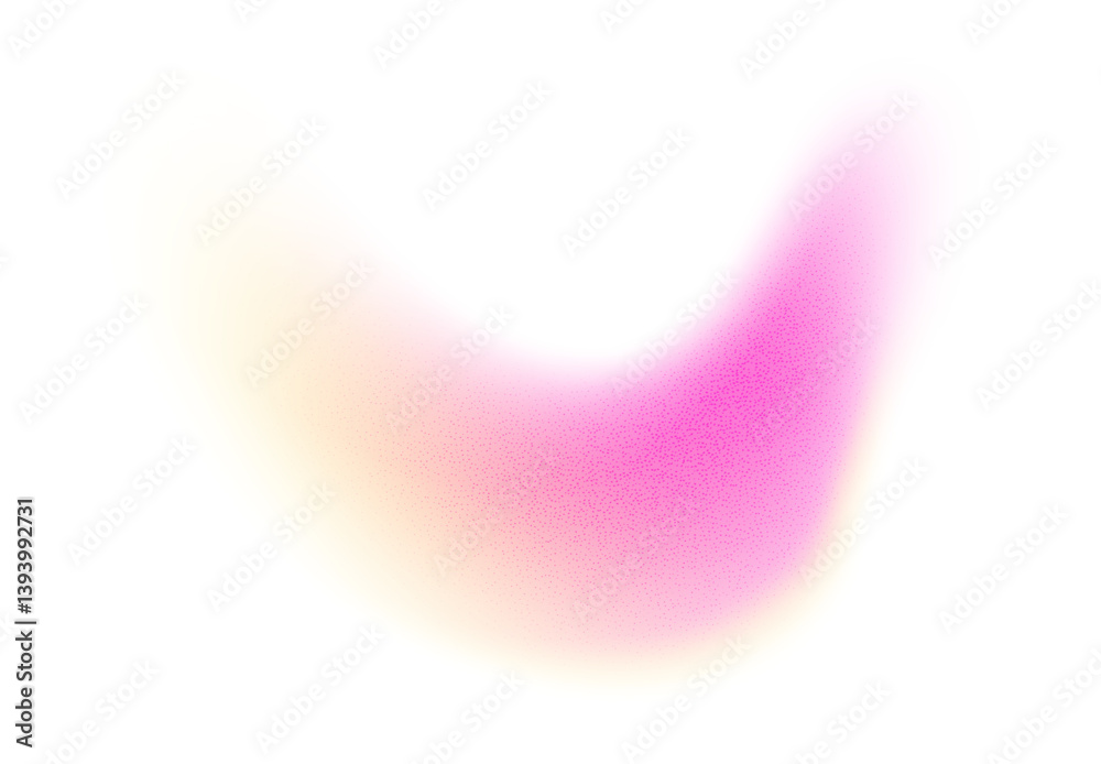 Abstract gradient shape with noise, pink and yellow blurred grainy color gradation, vibrant design element. Figure with soft flow effect, isolated on white. Vector illustration.