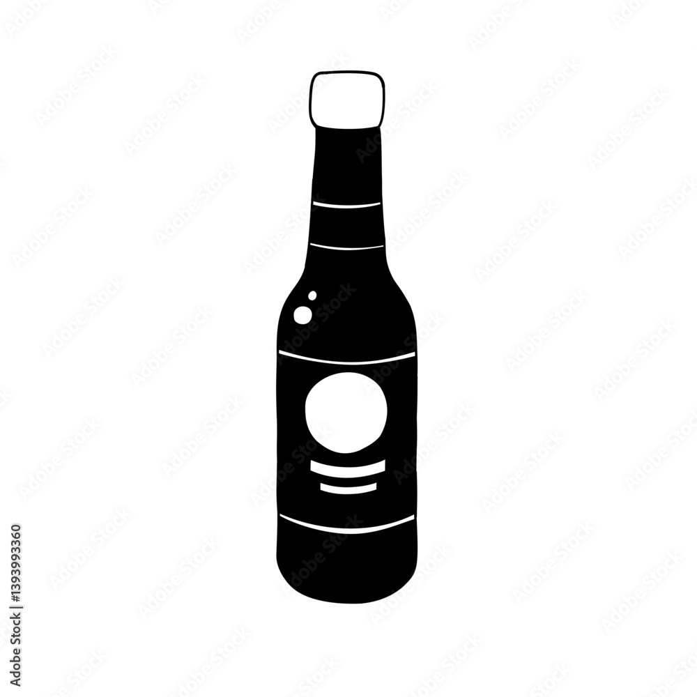 black block vector glass bottle, hand drawn illustration black block vector glass bottle, hand drawn illustration