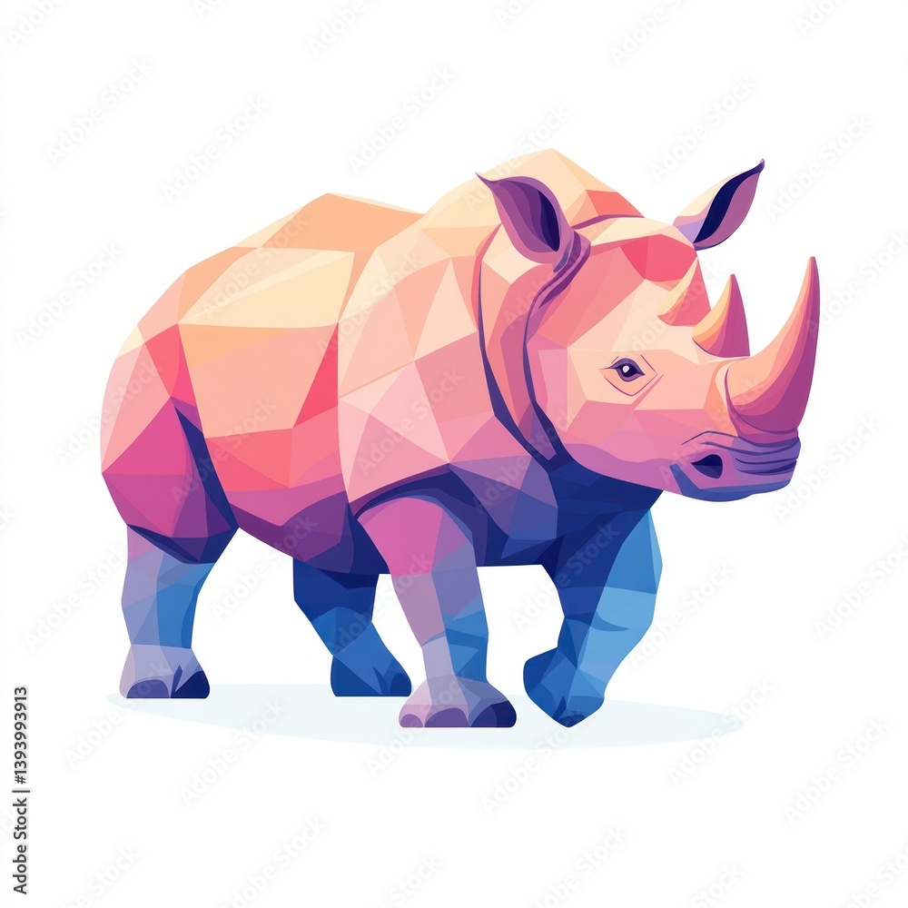 Fototapeta premium Colorful polygonal rhino, isolated on white background, with a geometric style
