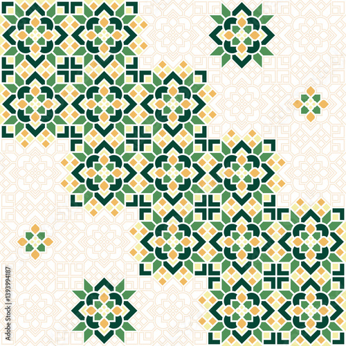Oriental Geometric Mandala Ornament Motif on Abstract Orientation with Stroke Textured