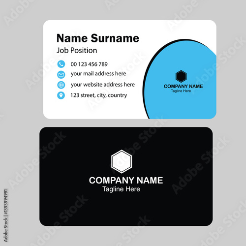 abstract black business card design with blue shade