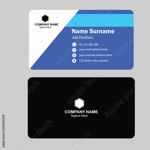 abstract black business card design with blue shade