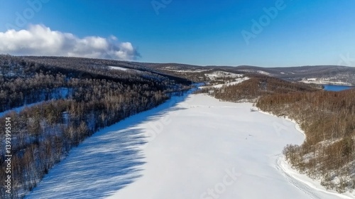 Wallpaper Mural Snowy landscape with frozen river and bare trees under clear blue sky Torontodigital.ca