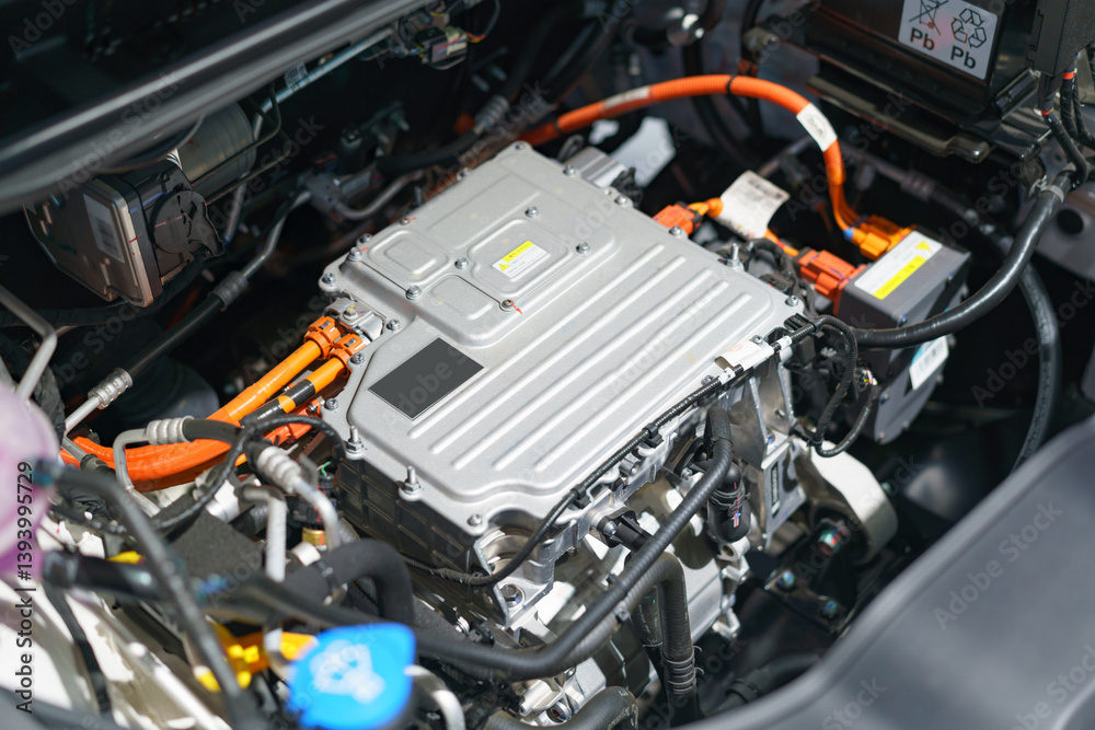 Fototapeta premium Close-Up of Electric Car Powertrain and Components