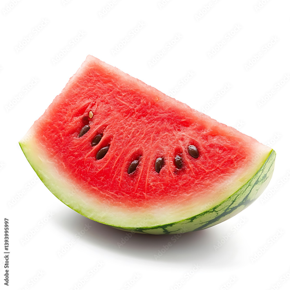A fresh and juicy watermelon slice with visible seeds, isolated white background, clean style A fresh and juicy watermelon slice with visible seeds, isolated white background, clean style
