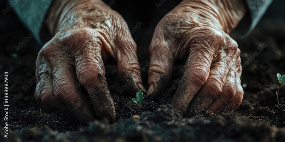 A person's hands are planting a seed in the dirt A person's hands are planting a seed in the dirt