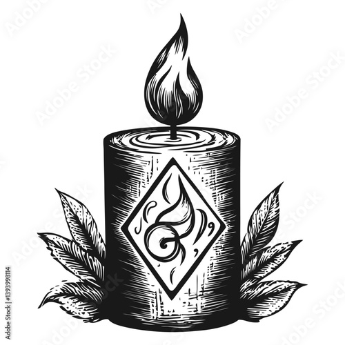Vintage Candle with Decorative Leaf Design and Elegant Flame