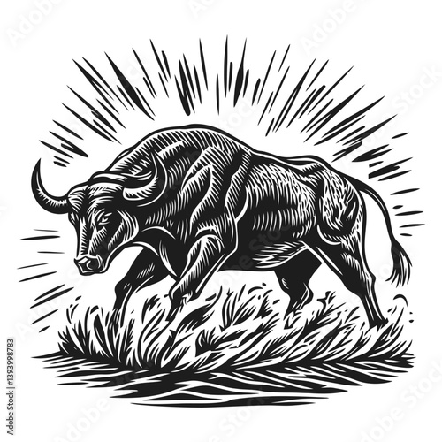 Dynamic Illustration of a Charging Bull in Bold Graphic Style