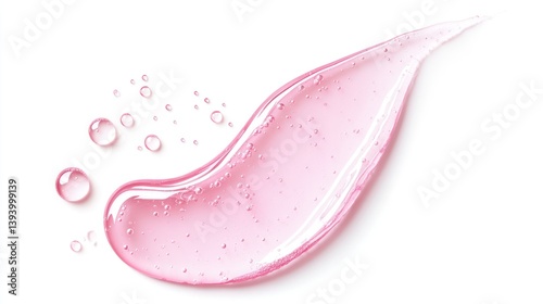 Pink gel swatch, drops, white background, skincare, advertising