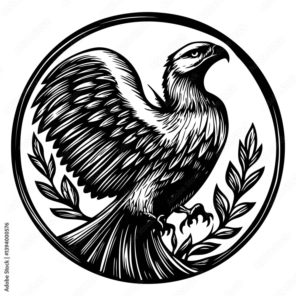 Fototapeta premium Majestic Eagle Rising with Wings Spread in Circular Design