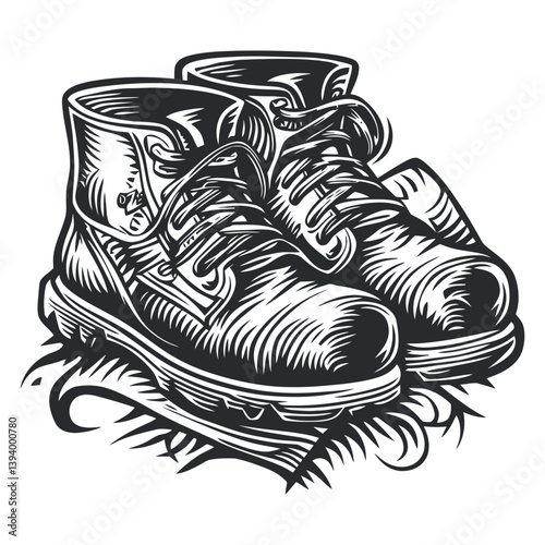 Vintage Black and White Illustration of Classic Work Boots