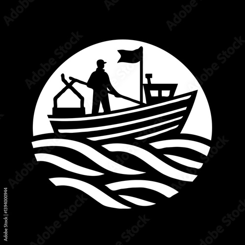 fisherman on trawler navigating wavy waters against moonlight  