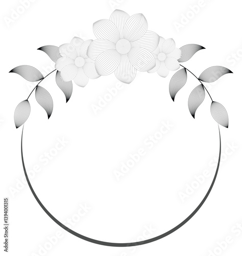 Elegant Floral Circle Frame in Black and White
