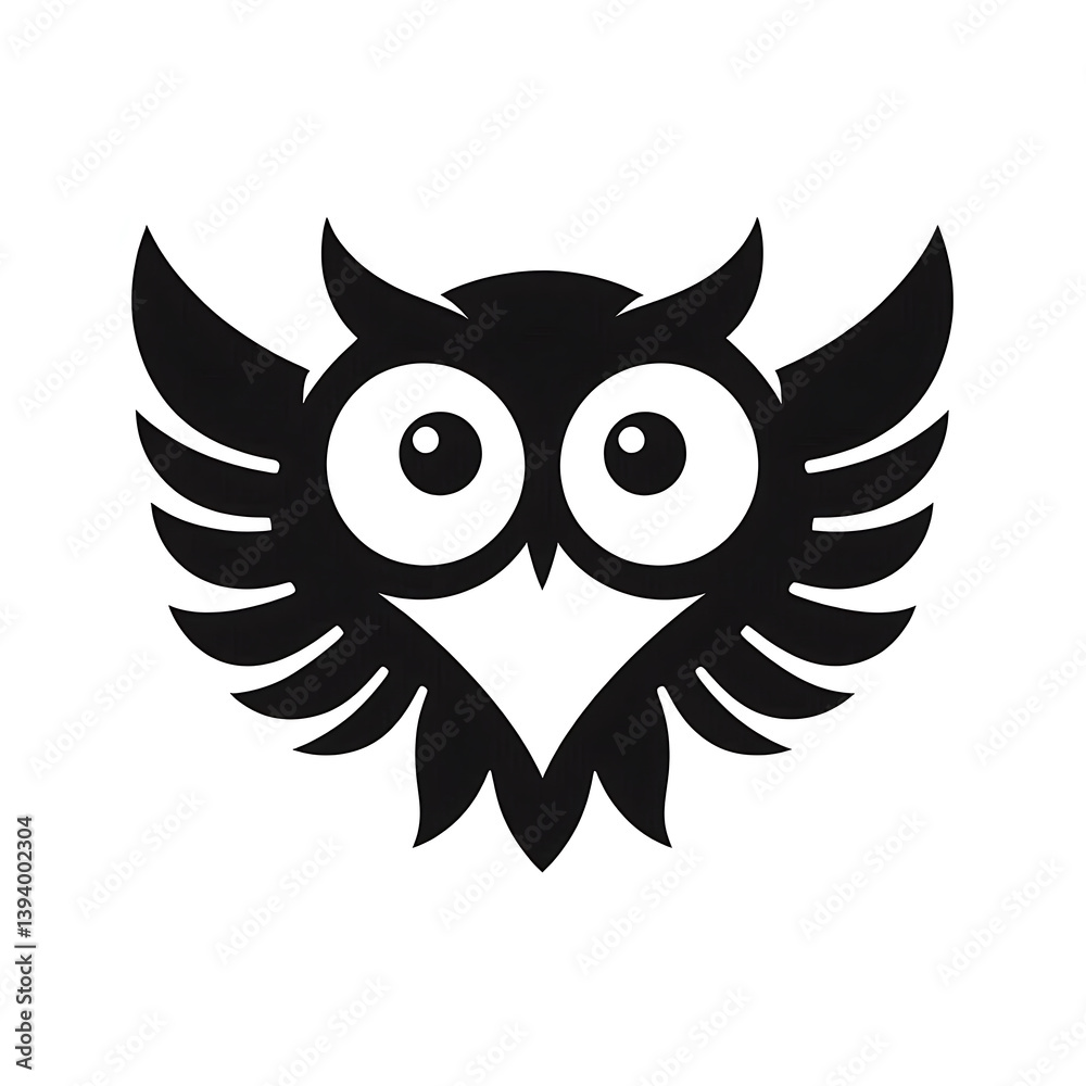 Naklejka premium Flat and minimalist Black and White Owl icon of silhouette illustration