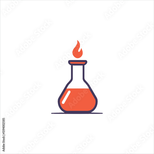Vector logo laboratory flask, flammable flask icon, cartoon flask illustration, science vector logo, chemistry experiment emblem, fiery lab design.