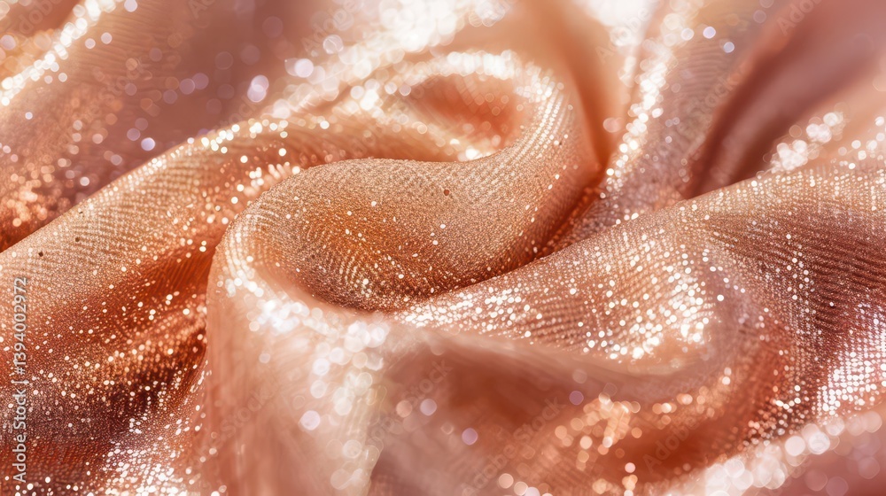 Fototapeta premium A close-up of shimmering, textured fabric showcasing a soft, peachy hue and glittering details.