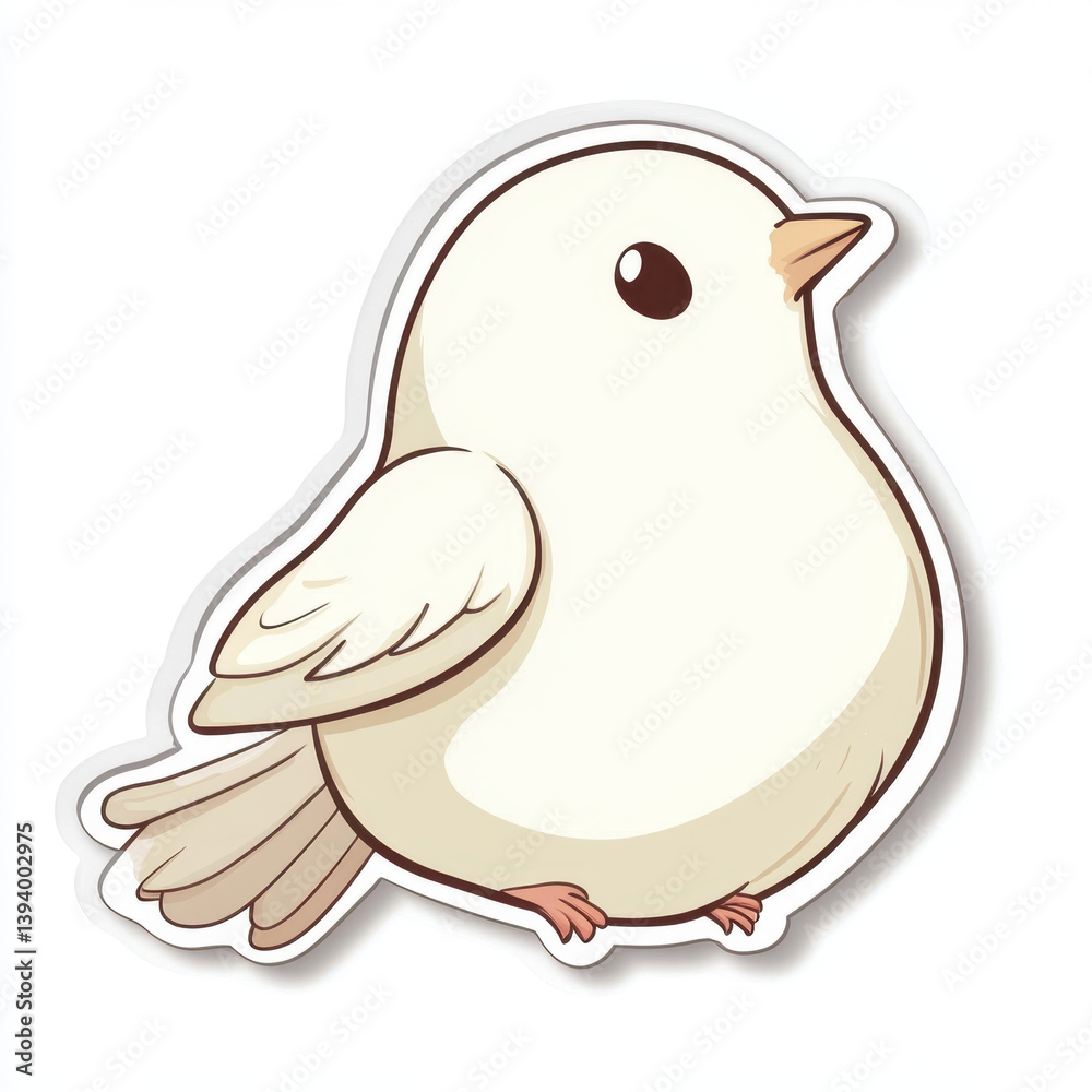 Fototapeta premium Cute animal sticker featuring round, white bird with small beak and big eyes. This charming design captures essence of joy and playfulness, perfect for decorating various items