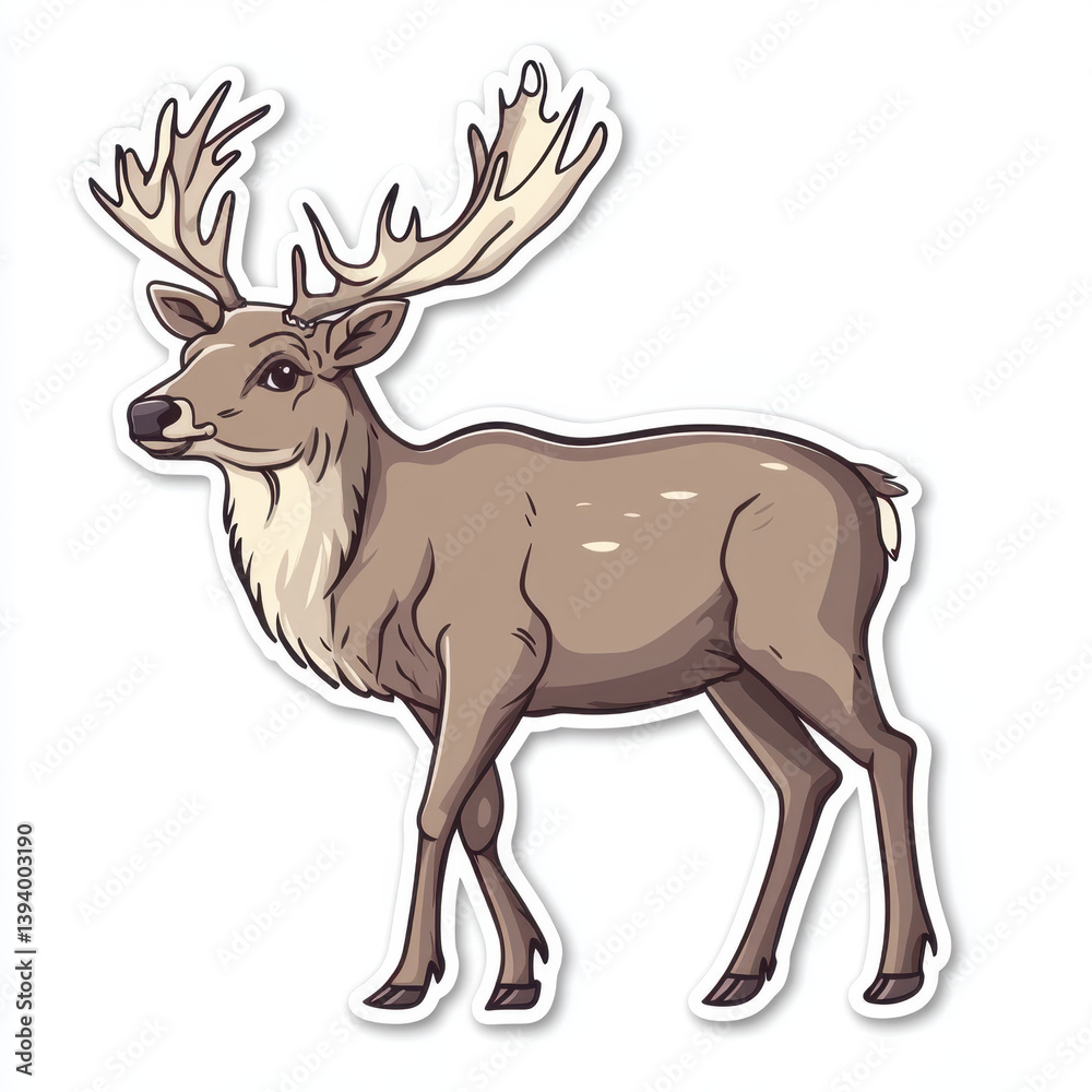 Obraz premium beautiful animal sticker featuring majestic deer with impressive antlers. This illustration captures grace and elegance of wildlife, perfect for nature lovers and enthusiasts