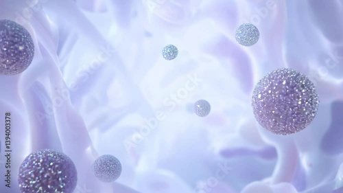 The camera dolly and rotates smoothly to reveal intricate metabolites and nutrient molecules travelling through a vein with gentle diffusion creates a harmonious flow
