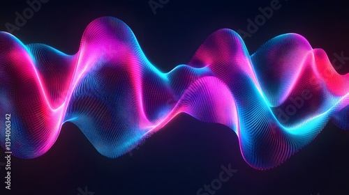 Abstract three dimensional neon wave illustration in dark background