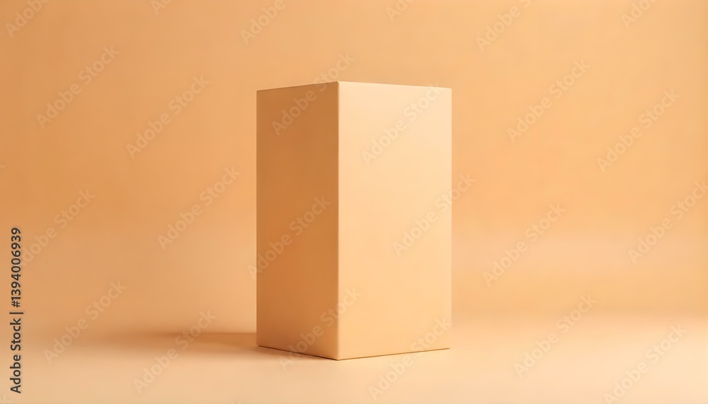 Obraz premium A studio shot features a tall, rectangular box in a light brown color, set against a matching light brown background