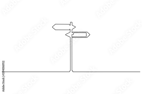 Continuous one line drawing of Road direction. Single line drawing illustration of Road direction sign arrows. Concept for web banner. Doodle line illustration.