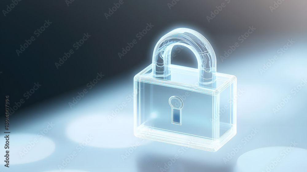 Fototapeta premium Digital security innovations floating lock icon virtual workspace graphic design futuristic environment close-up view cyber protection