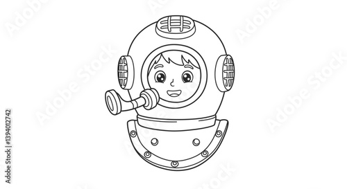 Cartoon Diver's helmet: An illustrative design showing a cartoon of a diver helmet. Perfect for educational materials, projects, or thematic designs. 