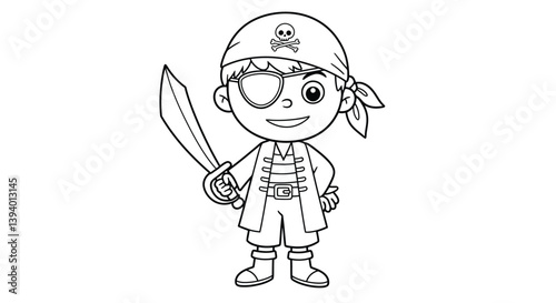 Pirate Cartoon Character: A jovial cartoon pirate stands ready for adventure, complete with a classic bandana, eye patch, and cutlass, capturing the playful spirit of seafaring tales.