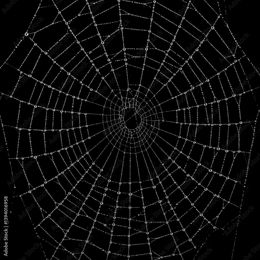 Obraz premium black and white dewy spiderweb with water droplets macro photography nature background