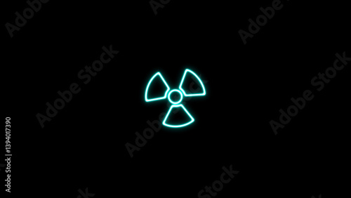 Neon radiation, radioactive neon sign on black background. Nuclear warning.