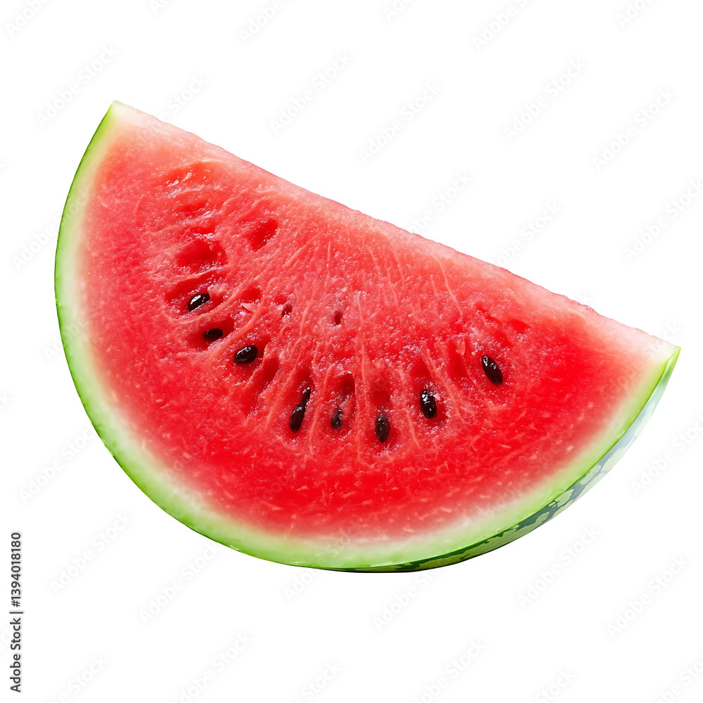 A juicy and tender slice of watermelon with bright red flesh, isolated white background, modern art style A juicy and tender slice of watermelon with bright red flesh, isolated white background, modern art style