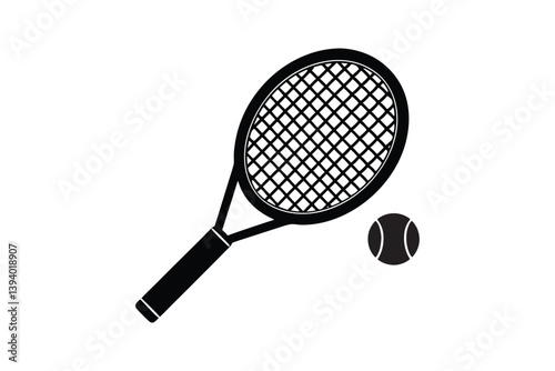 Silhouette design of a tennis racket and tennis ball.eps
