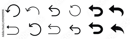 Reload Icon. Repeat business change cycle symbol. Vector set of restart or redo undo button in round shape. Flat outline of revise arrow to rewind or replay switch. Logo sign of rotation load again