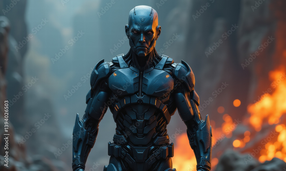 Fototapeta premium Futuristic Cyborg Soldier, Sci-Fi Robot - Dark Sci-Fi