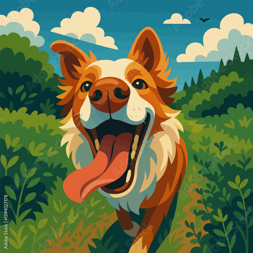 Happy Dog Panting Outdoors During Walk in Sunny Natural Setting
