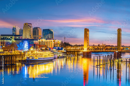 Obraz na płótnie Old town Sacramento city skyline, cityscape of California