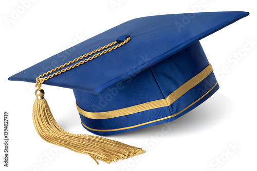 Blue graduation cap clipart with tassel isolated on white background