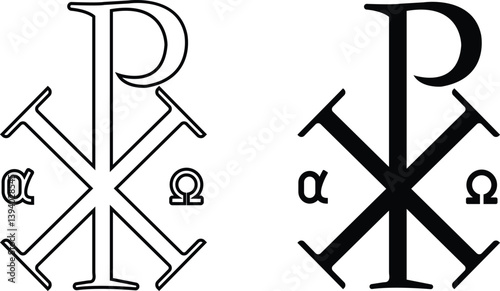 Set of chi Rho Christogram symbols line and flat styles. Alpha and omega Early Christianity Jesus monogram. Element of religion sign for mobile apps and web concept isolated on transparent background.