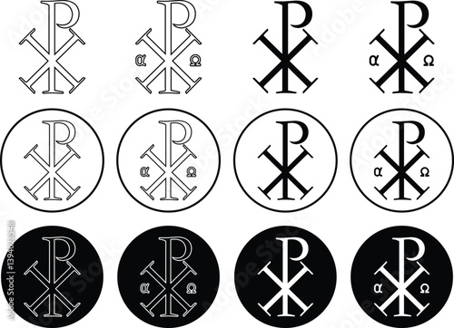 Set of chi Rho Christogram symbols line and flat styles. Alpha and omega Early Christianity Jesus monogram. Element of religion sign for mobile apps and web concept isolated on transparent background.
