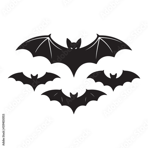 A vector art design shows a seamless Halloween pattern of cartoon bats flying across a cloudy autumn sky, like tiny black umbrellas against the weather