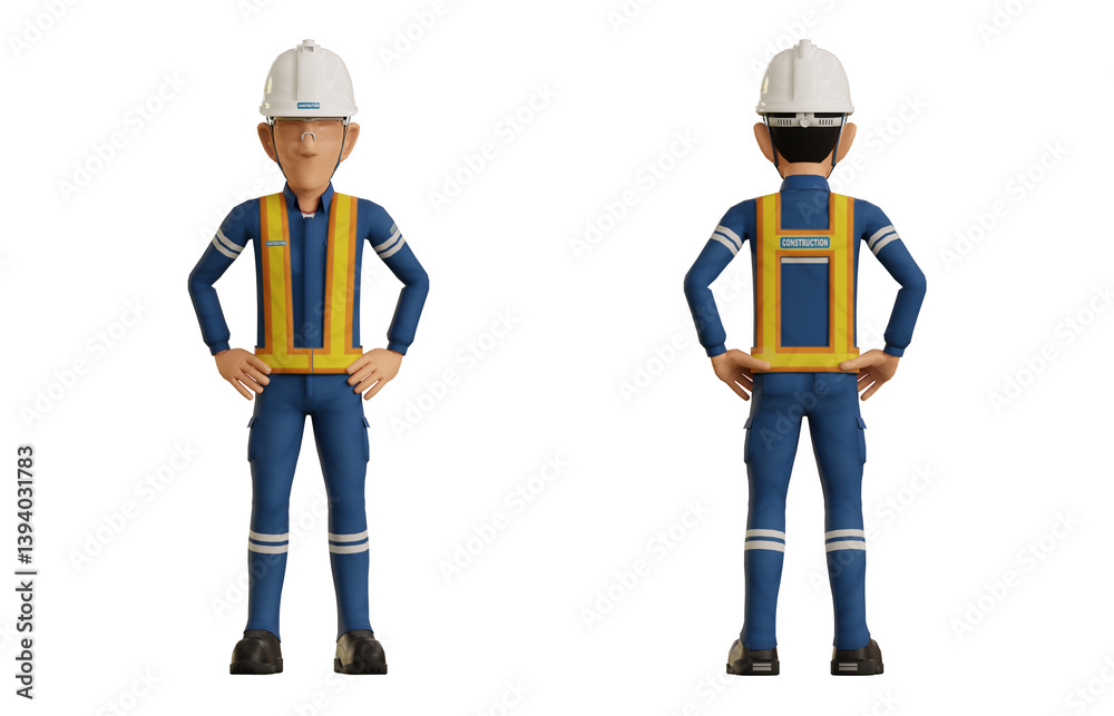 Isolate industrial worker with akimbo pose on transparent background Isolate industrial worker with akimbo pose on transparent background