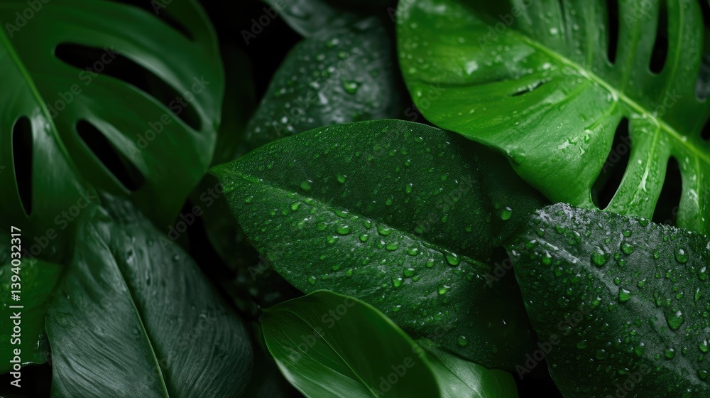 Fototapeta premium Lush, vibrant green leaves with water droplets