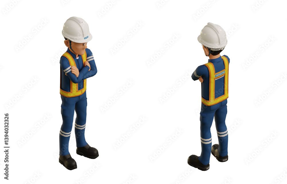 Isolate industrial worker with arm folded pose on transparent background Isolate industrial worker with arm folded pose on transparent background